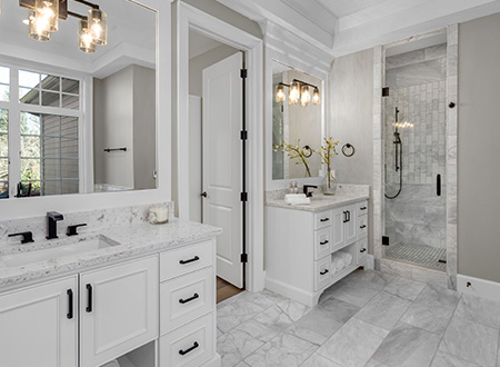 Master bathroom with separate single vanities